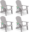 Adirondack Chairs Set of 4, All Weather Resistant Plastic Chairs with Cup Holder, 5 Easy Steps to Install, Outdoor Chairs for Patio, Garden, Backyard Deck, Lawn, Fire Pit - Grey