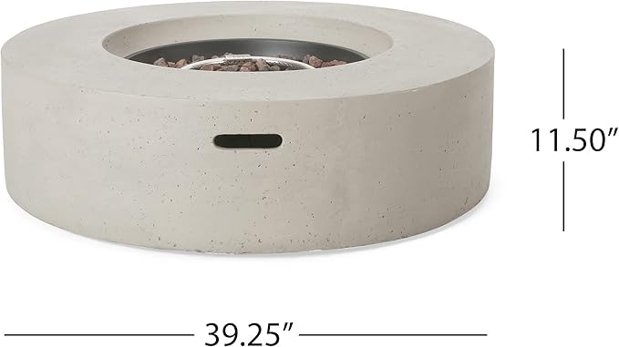 Outdoor Propane Fire Pit Table for Outside Patio, 39 Inch Concrete Fire Pit Table, Round Gas Fire Pit for Garden, Pool, Backyard, 50,000 BTU, Free Lava Rocks, Light Gray