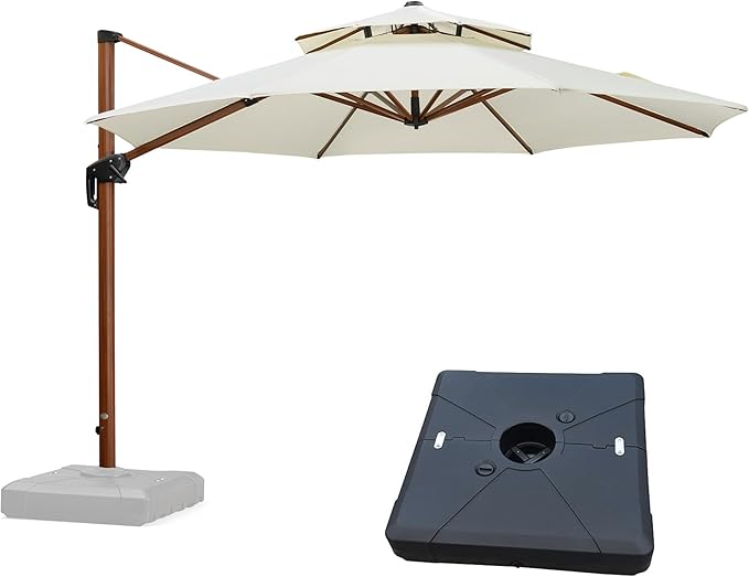 PURPLE LEAF Large 11ft Cream Cantilever Umbrella with Base, Windproof, UV Resistant Fabric