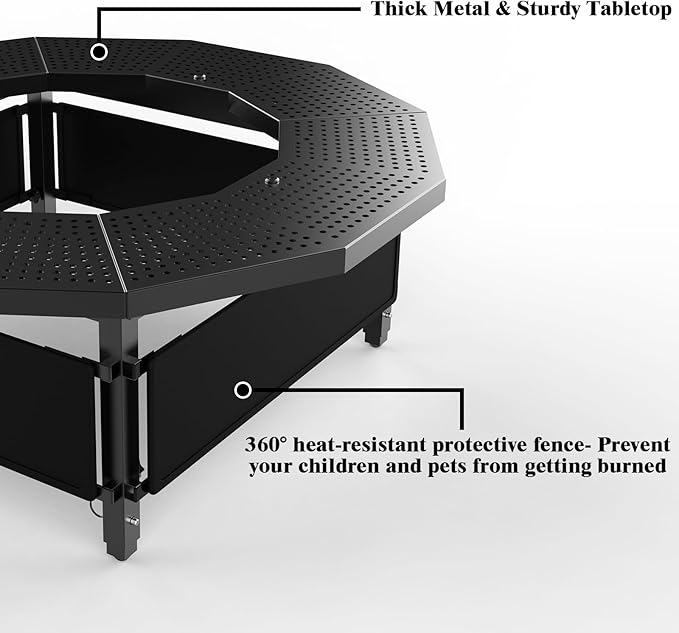 Fire Pit Surround Tabletop Use for Solo Stove Bonfire Ranger Yukon 2.0, Adjustable Surround Tabletop for Solo Stove Mesa with UV-Resistant Outdoor Fabric, Metal Black for Indoor Outdoor Use