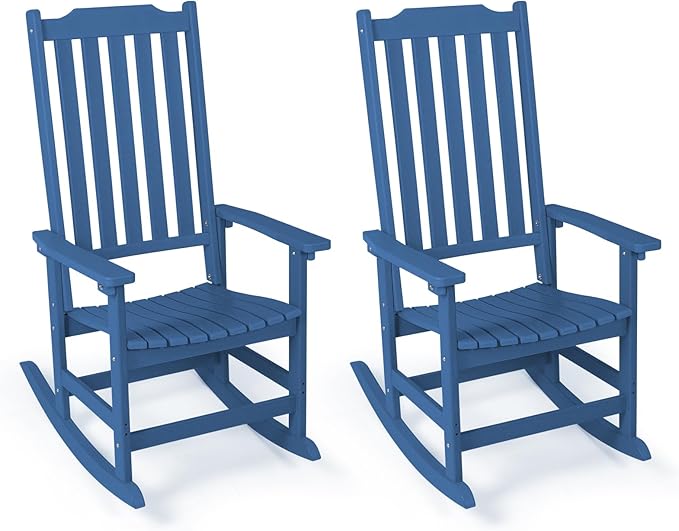 Outdoor Rocking Chairs Set of 2, Oversized All Weather High Back Porch Rocker, Patio Rockers for Outside