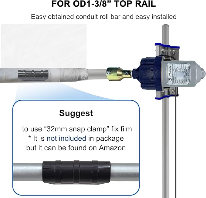 UYGALAXY 100W Greenhouse Film Roll Up Side Motor 1 3/8" Roll Bar Adapter + Precise Bearing Climber for Greenhouse Automatic Ventilation (with Creeper)