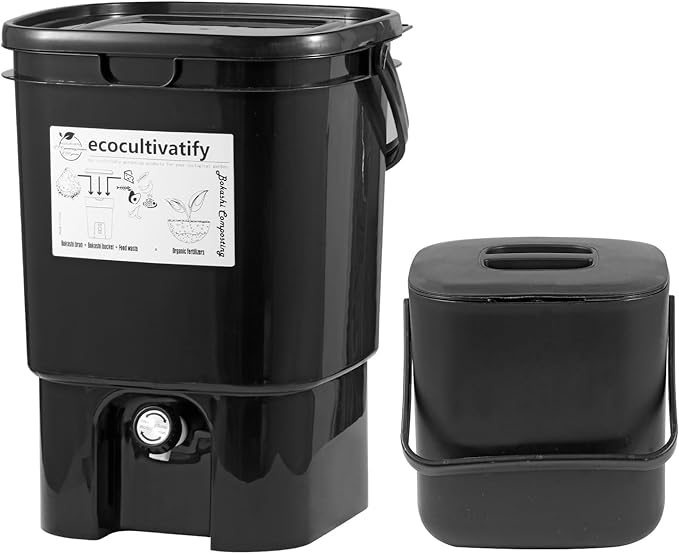 Bokashi Compost Bin, 5 Gallon Composter with Bokashi Bran, Indoor Compost Bin, Kitchen Countertop Compost Bin with Lid, Outdoor Composter Starter Kit