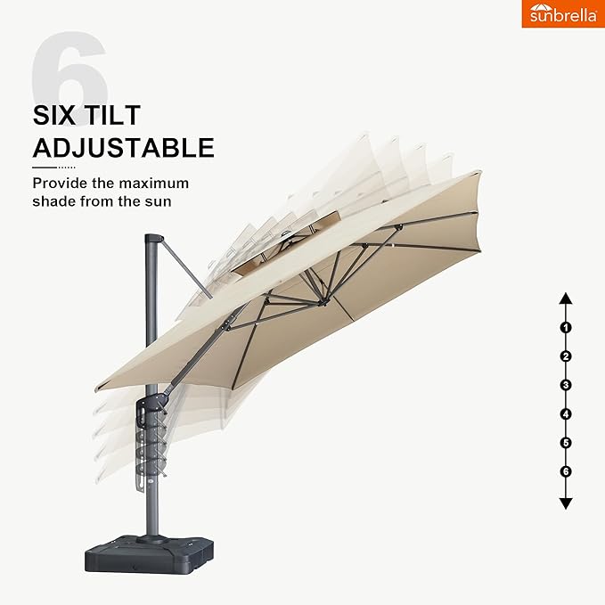PURPLE LEAF Cantilever Umbrella with Base Included 10' X 13' Outdoor Patio Rectangular Umbrella with Double Top Large Heavy Duty 360° Rotation Offset for Deck Backyard Pool Spectrum Sand