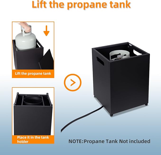 Propane Tank Cover Table, Propane Tank Storage Box for Hiding 20 Pound Propane Tanks, 16’’ Camper Gas Tank Hideaway Dining Table with Side Handles, Black