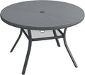 VICLLAX Round Patio Dining Table, 4 Person Aluminum Outdoor Dining Table with Umbrella Hole and Storage Shelf for Garden Lawn Deck, 40.6" Dark Grey