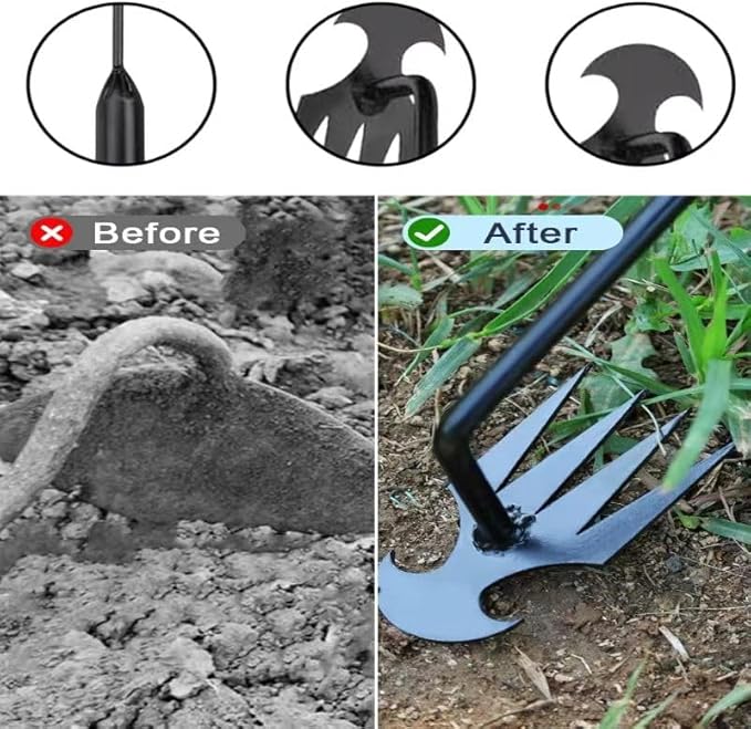 Weed Puller Tool, Weeding Artifact Uprooting Removal Tool, 4 Teethes Dual Purpose Manual Weeders, Multifunctional Tools for Garden Weeding (4PCS 20IN)