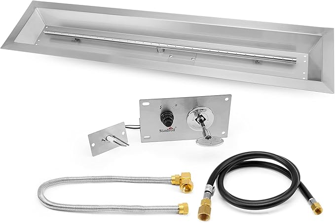 Stanbroil 48 x 6 Inch Linear Natural Gas Fire Pit Burner with Spark Ignition Kit, Stainless Steel Gas Fire Pit Kit Insert for DIY Fireplace, 91,000 BTU'S Max