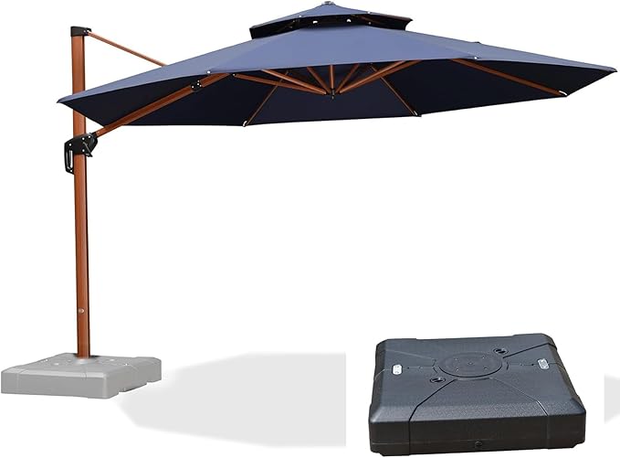 PURPLE LEAF Cantilever Umbrella with Base Outdoor Round Umbrellas Large Cantilever Umbrella Windproof Offset Heavy Duty Sun Umbrellas for Garden Deck Pool Patio, 13ft Navy Blue