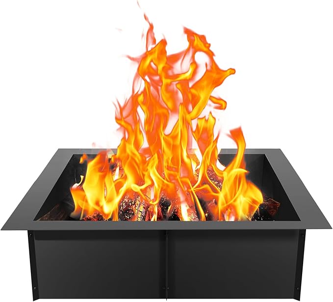 VEVOR Fire Pit Ring, 42x42 in Outer/36x36 in Inner Diameter, 10inch Height Square Fire Pit Insert, Heavy Duty Carbon Steel Liner DIY Campfire Ring Above or In-Ground, for Outdoor Camping, Bonfires