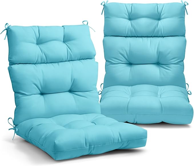 EAGLE PEAK Tufted Outdoor/Indoor High Back Patio Chair Cushions, Set of 2, 46'' x 22'', Light Blue
