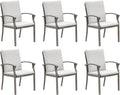 SEEHILL Patio Dining Chair Set of 6, Outdoor Dining Chairs with Thick Cushion, Sturdy Aluminum Outdoor Chairs for Table, Outdoor Dining Furniture Set for Deck, Garden, Backyard, Pool, Limed Oak
