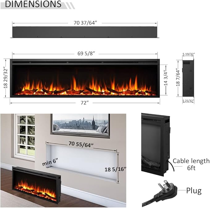 LegendFlame Austin in Wall Recessed & Wall Mounted Electric Fireplace (72")