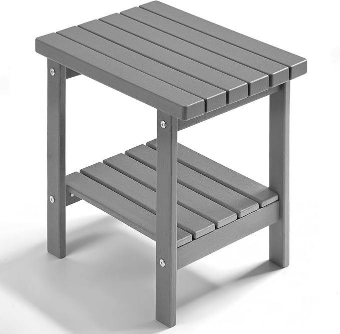 PASAMIC 2-Tier Adirondack Square Outdoor Side Table, HDPE Small Outdoor Table, Patio End Table for Patio, Pool, Backyard, Weather-Resistant (Grey)