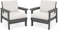 SERWALL HDPE Outdoor Couch Set of 2, All-Weather Wood-Like Outdoor Patio Furniture Set, Outdoor Sofa Chairs with Khaki Cushions