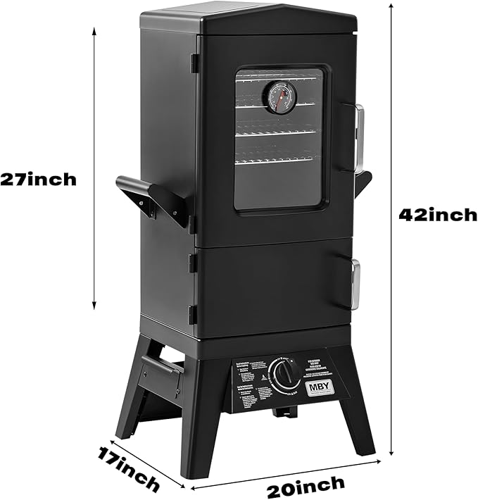Propane Smoker with Cover, Vertical Gas Smokers Grill with Temperature Control Outdoor Heavy Duty Three Removable Smoking Shelves, New-Model Black