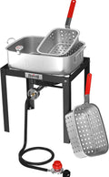 18 QT Propane Fish Fryer with 2 Inner Baskets, Outdoor Aluminum Deep Fryer Seafood Pot and Basket for Frying Fish, Chicken Wings, French Fries, 40,000 BTUs Burner, Silver & Black