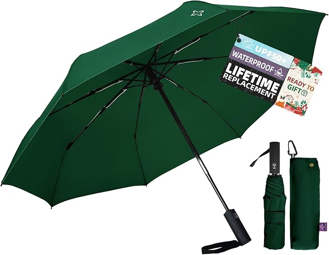 UV Travel Umbrella for Sun Protection & Rain, Compact Windproof Folding, Refined craftsmanship, Auto Open/Close, 43" Canopy with color coating, UPF 100+ UV Blocking, TSA Approved