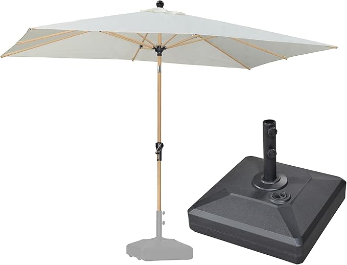 PURPLE LEAF 6.5' x 10' Outdoor Umbrella with Base Patio Umbrella Rectangular Outdoor Table Umbrella with Push Button Tilt & Crank and 8 Ribs Aluminum Market Umbrella for Backyard Deck, Cream