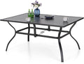MFSTUDIO Outdoor Patio Dining Table, 6 Person Metal Patio Furniture Table with 1.57" Umbrella Hole for Deck,Backyard,Lawn,Garden (Black)