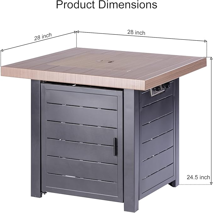28 Inch Propane Fire Pit Table, Outdoor Gas Fire Pits with Lid & Lava Rock, 50000 BTU Firepit for Dinning, Party in Outside, Patio, Garden or Yard(Black&Brown)