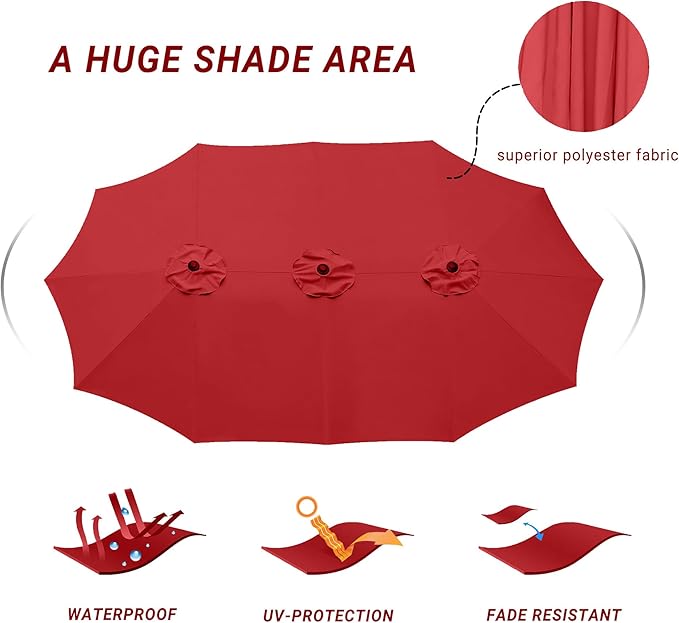 Bigroof 15ft x 9ft Patio Double-Sided Umbrella with Base & Crank, Extra Large Rectangular Outdoor Umbrella for Patio, Lawn & Garden, Beige