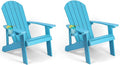 Adirondack Chairs Set of 2, All Weather Resistant Plastic Chairs with Cup Holder, 5 Easy Steps to Install, Outdoor Chairs for Patio, Garden, Backyard Deck, Lawn, Fire Pit - Lake Blue