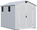 Patiowell 6x8 FT Outdoor Storage Shed with Floor, Resin Garden Tool Shed with Lockable Door & Windows, Weather-Resistant for Lawn Mower, Patio Furniture, Backyard Storage (Light Gray)