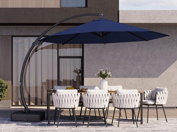 Kingdura 11ft Cantilever Patio Umbrella with Base Included, Large Round Offset Outdoor Pool Umbrella, 360° Rotation & Infinite Tilt, Heavy Duty Aluminum Frame for Deck Backyard, Navy blue