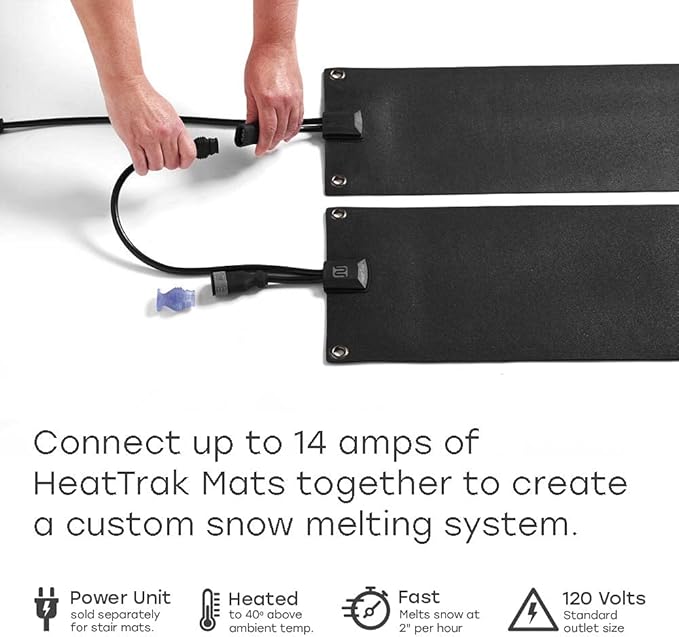 HeatTrak Heated Snow Melting Mats - Heated Outdoor Mats for Walkways - Electric Snow Melting Mats for Decks and Sidewalks - Trusted No-Slip Snow and Ice Melt Heated Sidewalk Mat (30” x 30")
