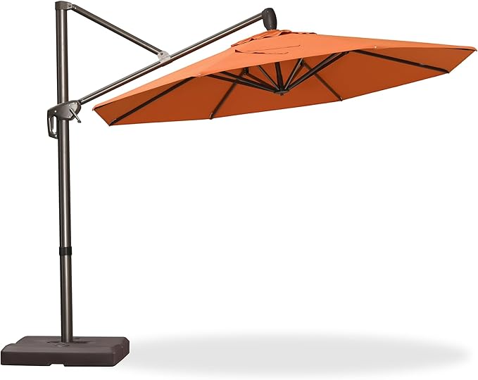 PURPLE LEAF 10FT Cantilever Patio Umbrella with 360-degree Rotation Aluminum Round Outdoor Offset Hanging Umbrella for Patio Pool, Burnt Orange