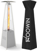 FOOWIN Propane Patio Heater, 48,000 BTU Outdoor Patio Heater with Wheels/Waterproof Cover & Gloves,Quartz Glass Tube Pyramid Outdoor Heater for Party,Backyard, Garden Silver Grey