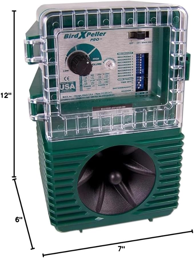 Bird-X BirdXPeller Pro Electronic Version 1, Sonic Bird Decoy Device, Perfect for Pigeons, Starlings, Sparrows, and Gulls, Covers up to 1 Acre, 3-5 kHz Frequency (Pack of 8)