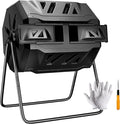 Saicool 43 Gallon Large Composting Tumbler Dual Chamber Outdoor Garden Rotating Compost Bin Tumbling Composter with Sliding Door,Black