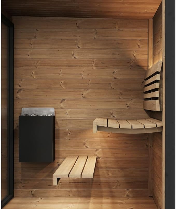 GL4 Outdoor Sauna Kit, Garden Luxury-Series Outdoor DIY Sauna Kit, Thermo-Spruce, up to 4 Persons Bundles (Sauna Heater and Sauna Stones Included) (HIVE MINI 6 WiFi - Black)