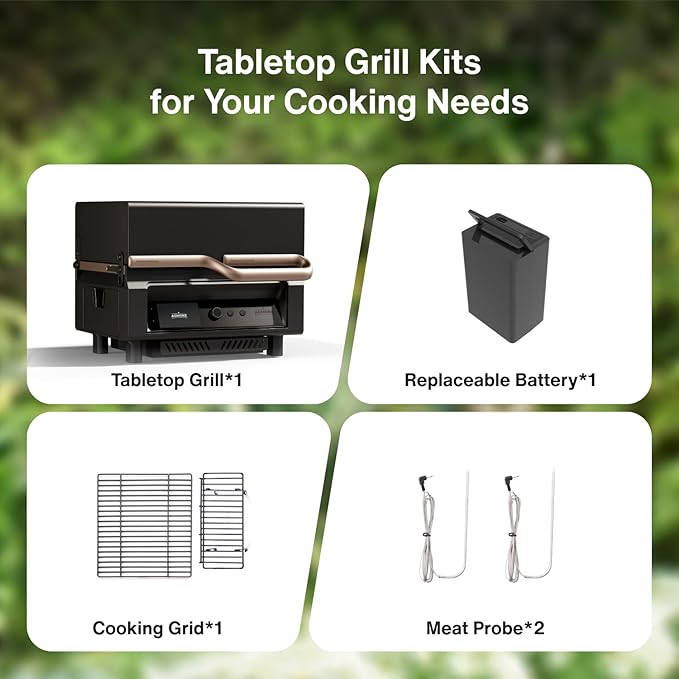 ASMOKE Essential– Guga’s Pick | Smart Portable Wood Pellet Grill & Smoker with 5" LCD Screen, 8-in-1 Grill,8H Battery, Effortless Cleaning, Wi-Fi Smart Control, 271 sq.in,Fit for Family BBQ