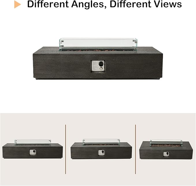 SUNBURY Outdoor Travertine Fire Pit Table, Propane Gas Fire Pit, 56 x 28 Inch Rectangle Outdoor Firepit Table, 50000 BTU Fire Table for Patio Set, Gray