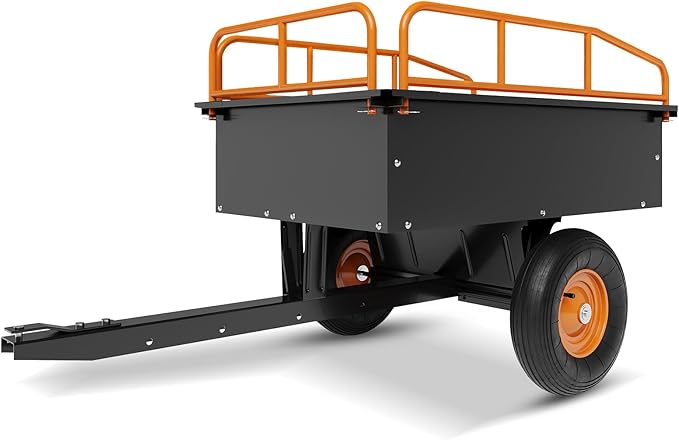 GarveeLife Heavy Duty ATV Trailer Steel Dump Cart, 750 LBS 15 Cubic Feet, Garden Utility with Removable Sides for Riding Lawn Mower Tractor