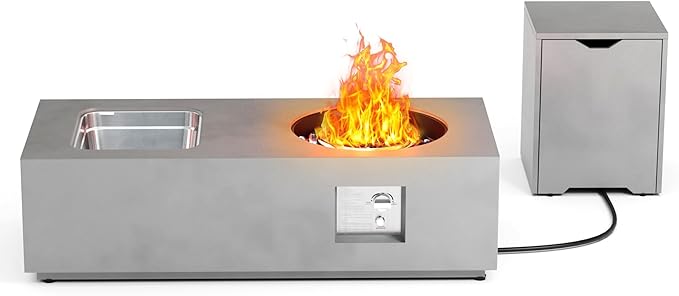 Dineli 2-Piece Outdoor Propane Fire Pit Table Set w Tank Table 48'' Rectangular Firepit w Ice Bucket Gas Fire Pits for Outside Patio Tabletop Fire Pits, 50,000 BTU, Gray