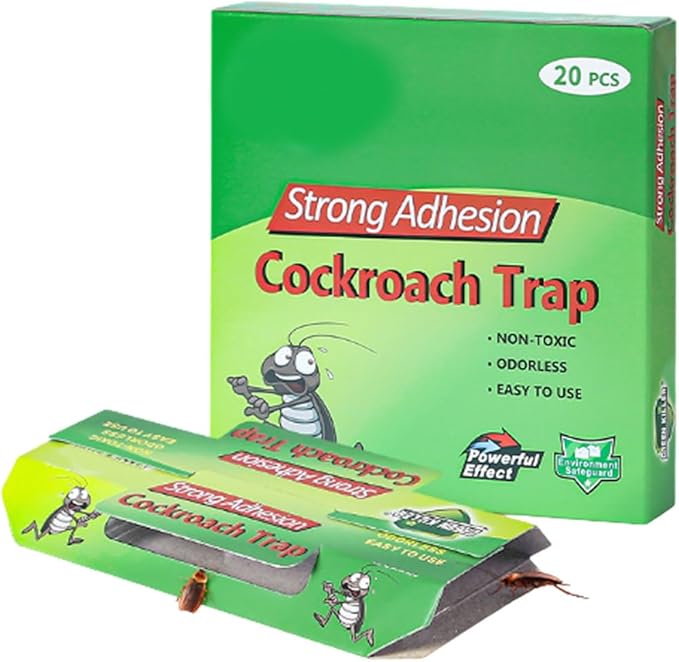 Sticky Insect Products (Sticky Insect Tape and Fly Paper) 20 Roach Traps Killer, Glue Trap, Crawling Bug Spider Cricket Ant Bait Trap Indoor infestation for House Garage, Pet Safe Pest Control