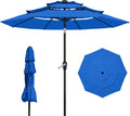 9FT 3 Tiers Patio Umbrella With Auto Tilt And Crank, Outdoor Table Market Umbrella with 8 Sturdy Ribs for Garden, Lawn, Deck, Backyard and Pool