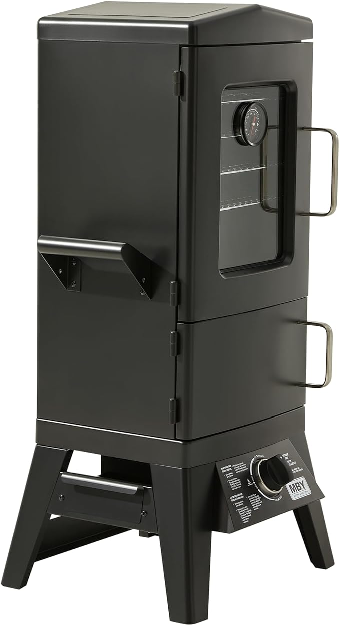 Propane Smoker with Cover, Vertical Gas Smokers Grill with Temperature Control Outdoor Heavy Duty Three Removable Smoking Shelves, New-Model Black