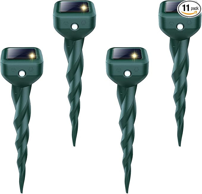 Mole Repellent Solar Powered, 11 Pack Ultrasonic Snake Groundhog Gopher Vole Repellent for Lawn & Yard
