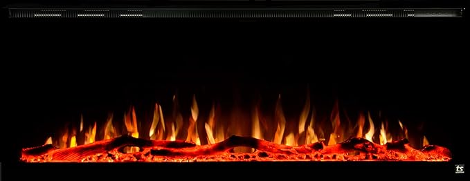 Touchstone Sideline Elite Smart 72” WiFi-Enabled Electric Fireplace - 80038 - in-Wall Recessed - 60 Color Combinations - 1,500W Heater - Black - Log, Crystals & Driftwood