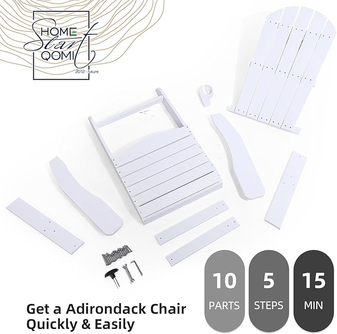 Adirondack Chairs Set of 4, All Weather Resistant Plastic Chairs with Cup Holder, 5 Easy Steps to Install, Outdoor Chairs for Patio, Garden, Backyard Deck, Lawn, Fire Pit - White