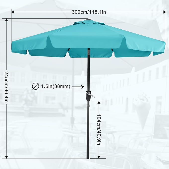 MASTERCANOPY Valance Patio Umbrella for Outdoor Table Market -8 Ribs (10ft, Turquoise)