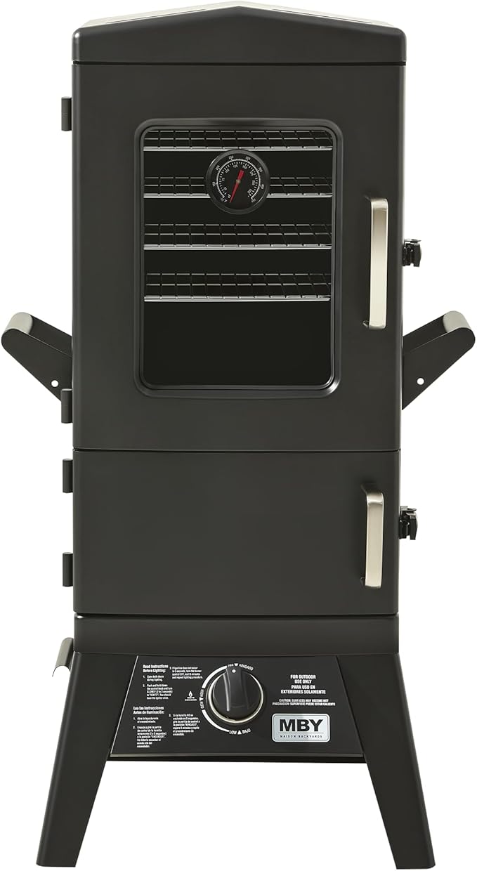 Propane Smoker with Cover, Vertical Gas Smokers Grill with Temperature Control Outdoor Heavy Duty Three Removable Smoking Shelves, New-Model Black