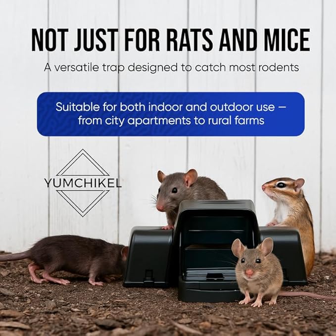 Rat & Chipmunk Tunnel Traps – Humane Reusable Rodent Catcher for Indoor & Outdoor Use, Safe No-Touch Rat Trap, No-Mess Mouse Catcher, Pet & Child Friendly, Quick Setup & Easy Clean