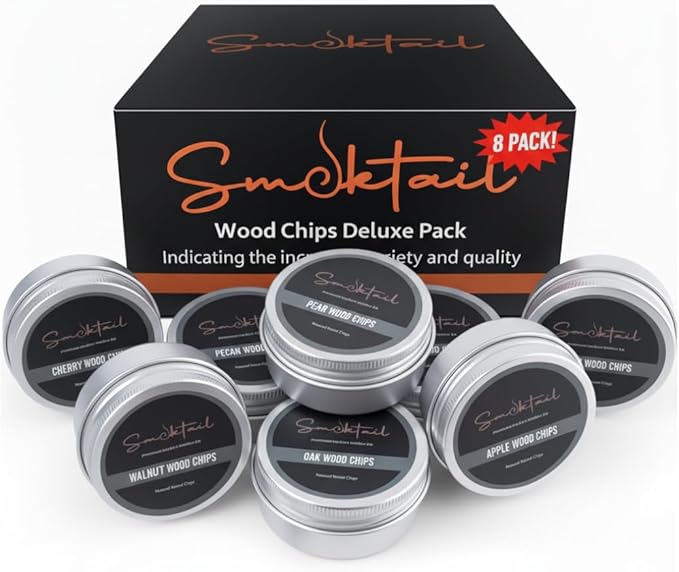 Cocktail Smoker Wood Chips Deluxe Pack - 8 Pack Wood Chips - Refill Pack for Cocktail Smoker Kit - Bar Accessories Bartender Kit - Works with All Cocktail Smokers and Old Fashioned Kits