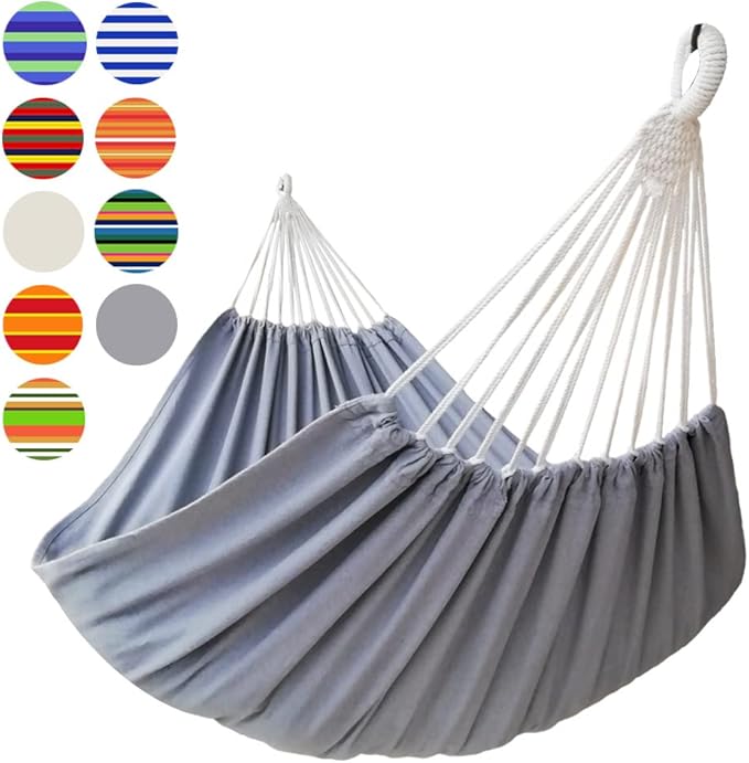 GOCAN Brazilian Double Hammock 2 Person Extra Large 330X150cm Load Capacity 600Pound Canvas Cotton Hammock for Patio Porch Garden Backyard Lounging Outdoor and Indoor XXL(Grey)